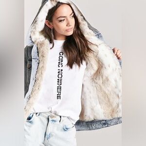 Forever 21 Blue Denim Jacket with Faux Fur Lining